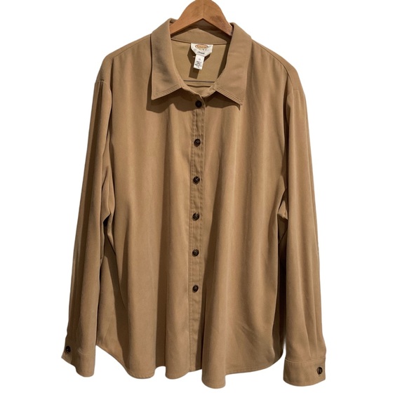 Talbots Tops - Talbots Button Up Shirt Jacket Suede Look Stretch Tan Shacket